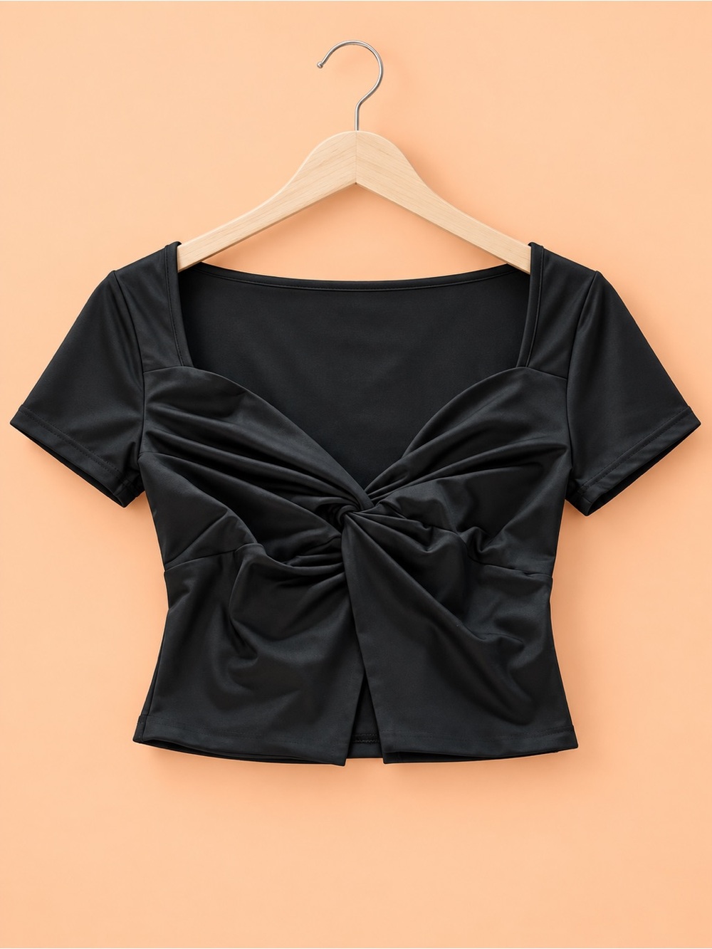 Black Twist-Front Short Sleeve Top